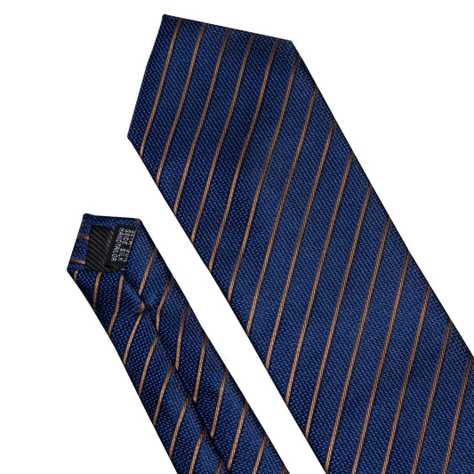 Hommes cravate or bleu marine rayé soie cravate Barry.Wang 3.4 "Jacquard fête mariage tissé créateurs de mode cravate pour hommes d'affaires