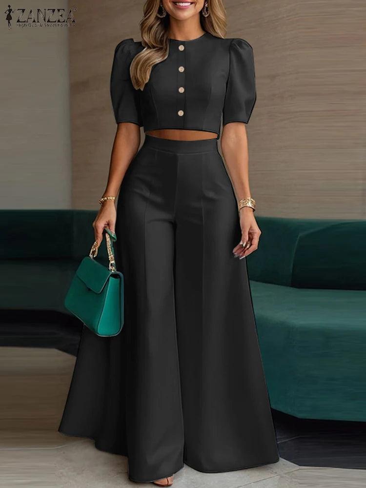 ZANZEA – ensemble pantalon 2 pièces pour femmes, haut court élégant et chic et pantalon à jambes larges, tenue deux pièces, costumes à pantalon, vêtements pour femmes, 3XL