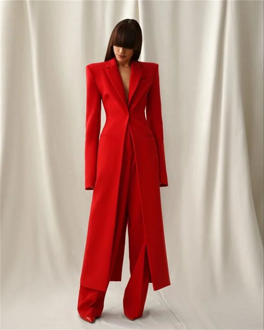 Ensemble 2 pièces formel de designer pour femme, blazer et pantalon, style long, robe de soirée de mariage, robe de Rh, un bouton, personnalisé