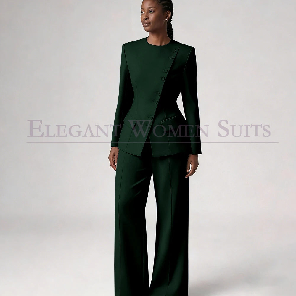 Costume de mode pour femme, blazer à simple boutonnage, col rond, longueur standard, ensemble 2 pièces veste et pantalon, tenue formelle de luxe