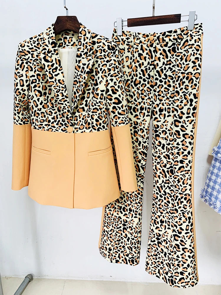 Ensemble de costume de créateur HIGH STREET, nouvelle collection 2026, pour femme, blazer à bouton unique, bloc de couleur, pantalon évasé