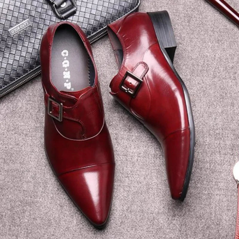 Chaussures en cuir élégantes pour hommes, style britannique, cuir véritable, boucle à lanières, mocassins, chaussures habillées, chaussures à enfiler, chaussures de cérémonie formelles