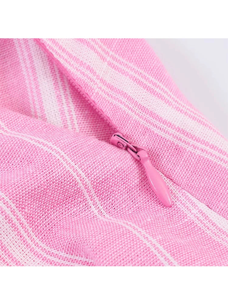 TFMLN 2026 Ensemble jupe et chemise mode femme, chemise rose à rayures à manches longues, col à revers et simple boutonnage, et jupe longue plissée à empiècements