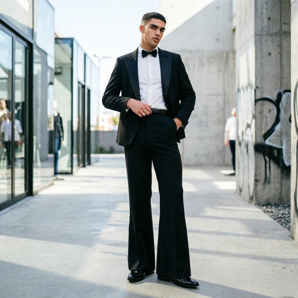 Costume Homme Slim Fit avec Pantalon Large Évasé – Ensemble Élégant pour Bureau, Blazer pour Événements Formels, Mariages et Bals de Promo