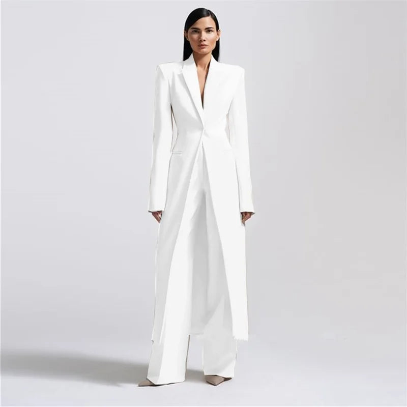 Ensemble 2 pièces formel de designer pour femme, blazer et pantalon, style long, robe de soirée de mariage, robe de Rh, un bouton, personnalisé