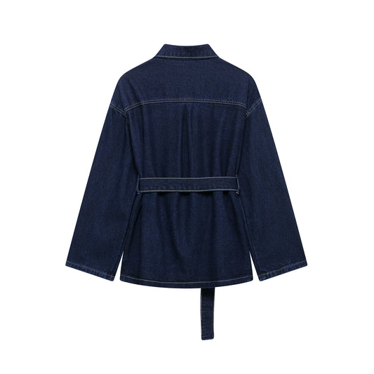 DUOPERI femmes mode 2 pièces ensembles avec ceinture vestes en jean et Vintage avant fermeture éclair jean pantalon Feamle Chic dame pantalons ensembles