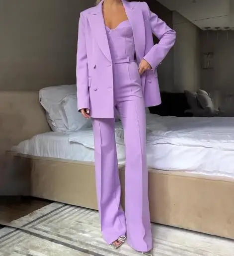 Tenue 3 pièces pour femmes, nouveau tempérament, bretelles Spaghetti, haut court et pantalon taille haute, ensemble avec Blazer à manches longues, automne 2025