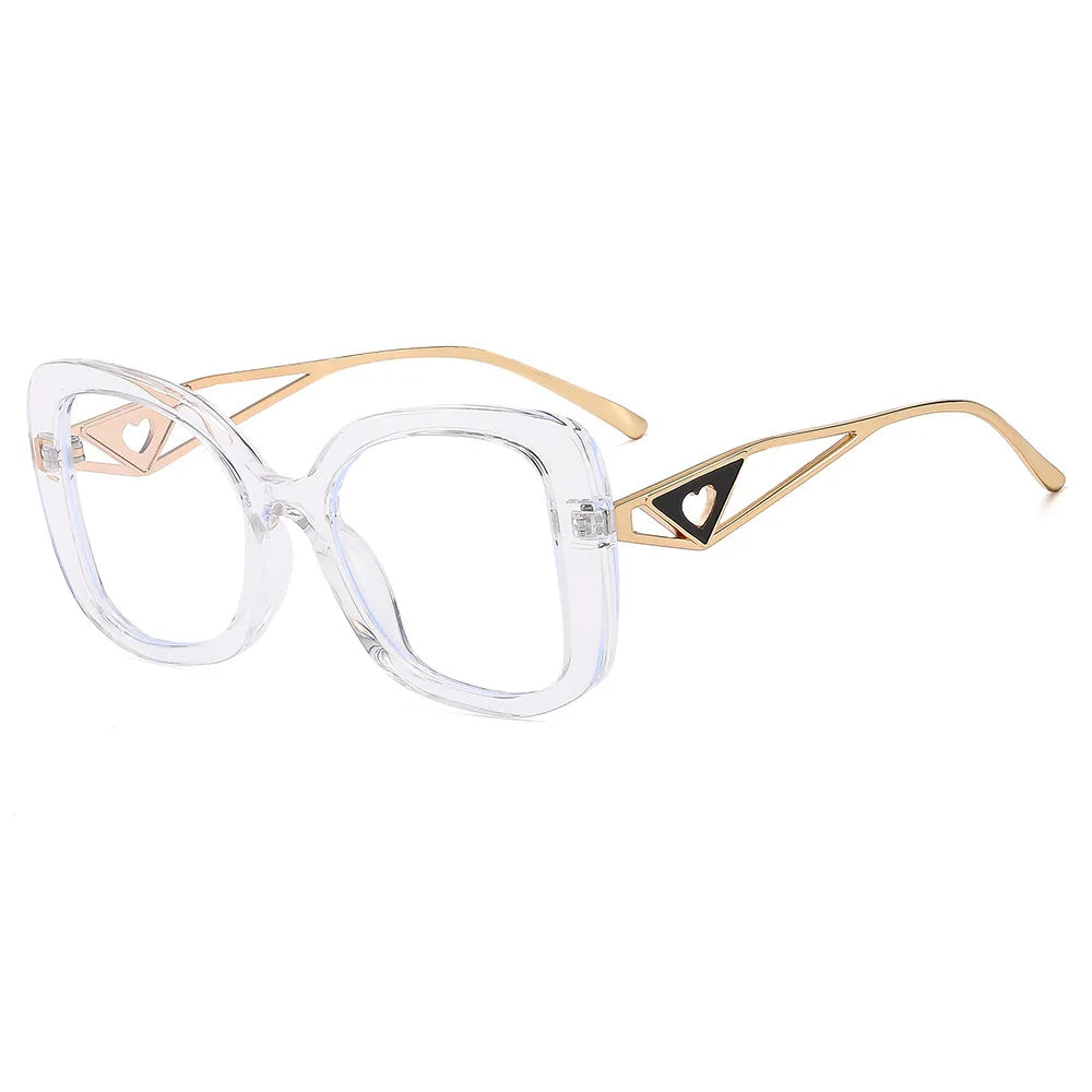 Lunettes de lecture carrées surdimensionnées de marque de luxe pour femmes, monture triangulaire en forme de cœur, lunettes anti-lumière bleue, lunettes d'ordinateur transparentes