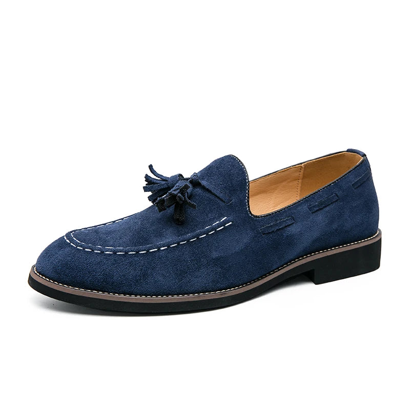 Marque Design hommes chaussures en cuir suédé mocassins violet gland pointu hommes mocassins Vintage Slip-on décontracté hommes robe sociale chaussure