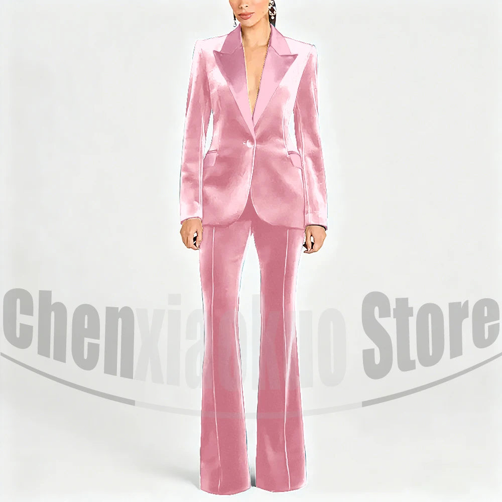 Ensemble de costume en velours pour femmes, Blazer à un bouton et pantalon évasé, vêtements de cérémonie élégants pour soirée, bal, tenue Slim, deux pièces