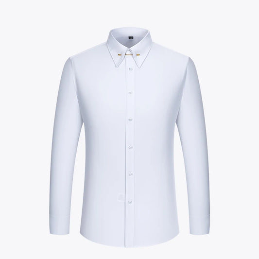 Boutons de manchette français brodés pour hommes, chemise à manches longues avec épingles à col, chemise habillée à grand col pour vêtements de cérémonie d'affaires, Gentlema