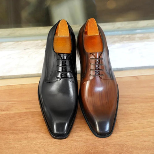 Chaussures décontractées d'affaires pour hommes, Grain de bois en détresse, bout carré, Derby en cuir, vêtements de bureau confortables, chaussures habillées formelles