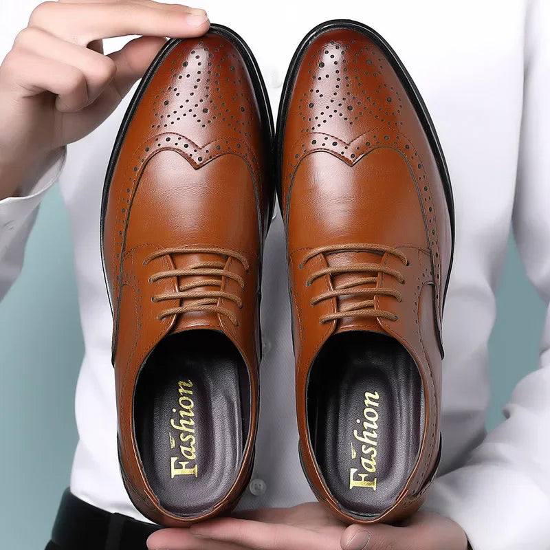 Chaussures Oxford en cuir véritable pour hommes, chaussures provoqué classiques, chaussures d'affaires formelles, chaussures de fête trempées