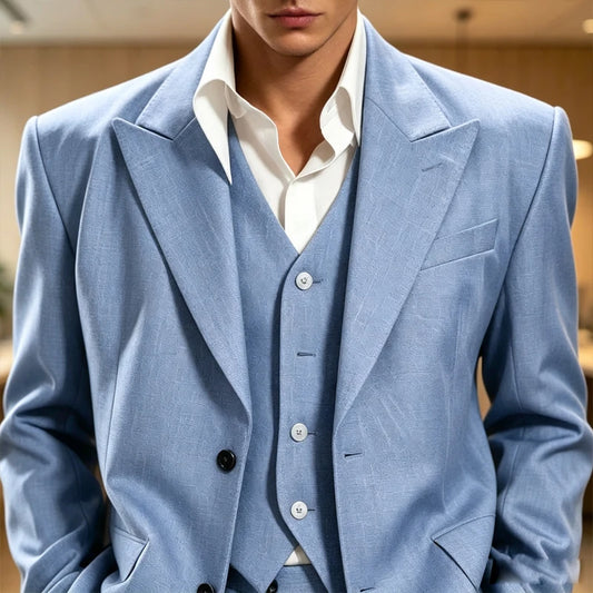 Ensemble de costume 3 pièces vintage pour homme, revers pointu, coupe ajustée, blazer croisé à 2 boutons, gilet et pantalon évasé pour occasions formelles, affaires et mariages