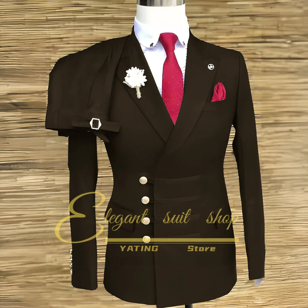 Costumes de mariage formels pour hommes, ensemble veste et pantalon 2 pièces, vêtements masculins à Double boutonnage