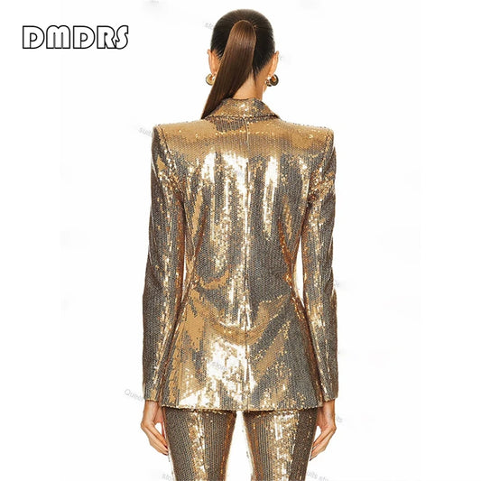 Ensemble de costume à paillettes éblouissantes pour femmes, ensemble veste et pantalon de costume de fête 2 pièces pour femmes, tenue de bal de nuit S-XXL