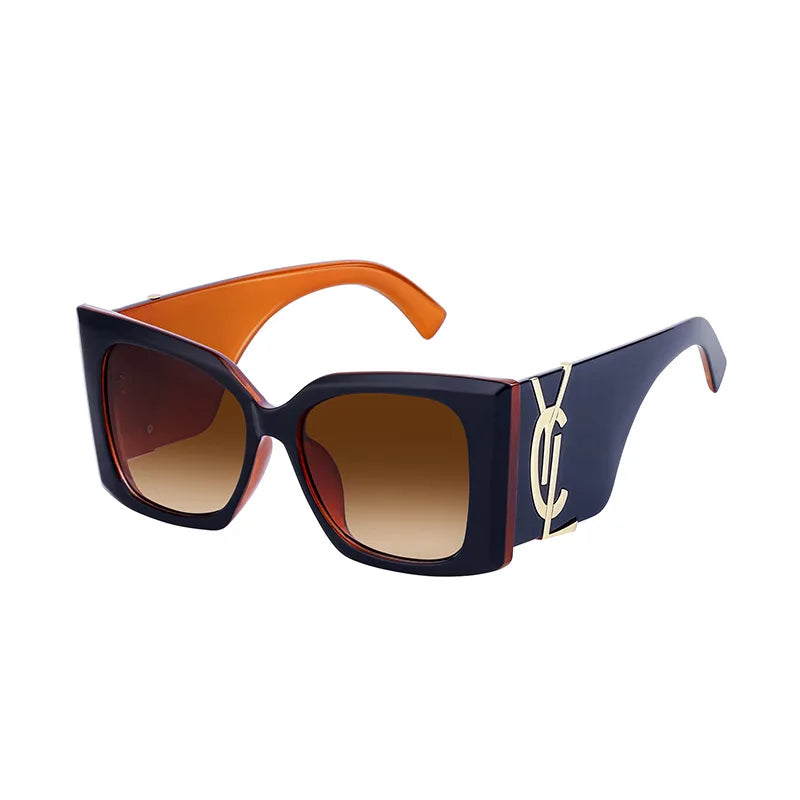 Lunettes de soleil carrées dorées rétro pour femmes, lunettes dégradées, grand cadre, nouvelle mode, lunettes de soleil respirantes œil de chat, luxe