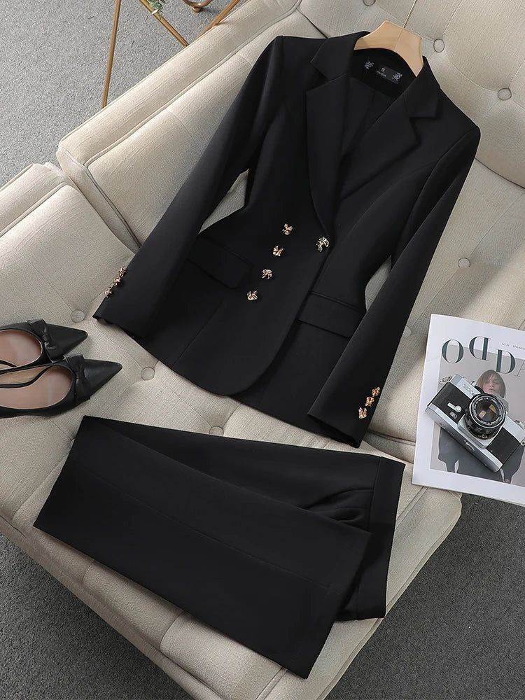 Costume pantalon pour femme, ensemble 2 pièces, rose, noir, Beige, vêtements de travail d'affaires, Blazer formel, veste et pantalon, automne hiver
