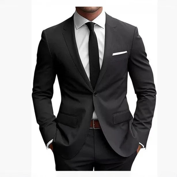 Ensemble de costumes deux pièces pour hommes – Blazer à col rabattu et manches longues, pantalon uni, coupe ajustée – Idéal pour affaires et soirées – Collection Printemps 2026