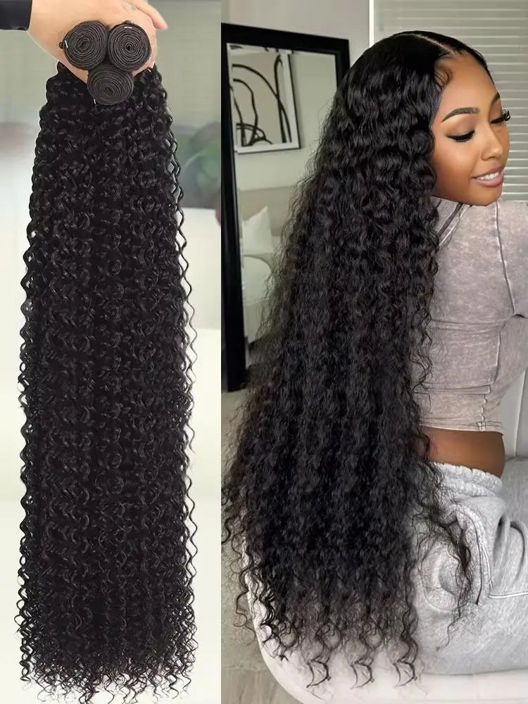 Deep Wave Human Hair Bundles, 12A Curly Bundles Human Hair, 22 24 26 Inch Wet and Wavy Brazilian Virgin Deep Wave