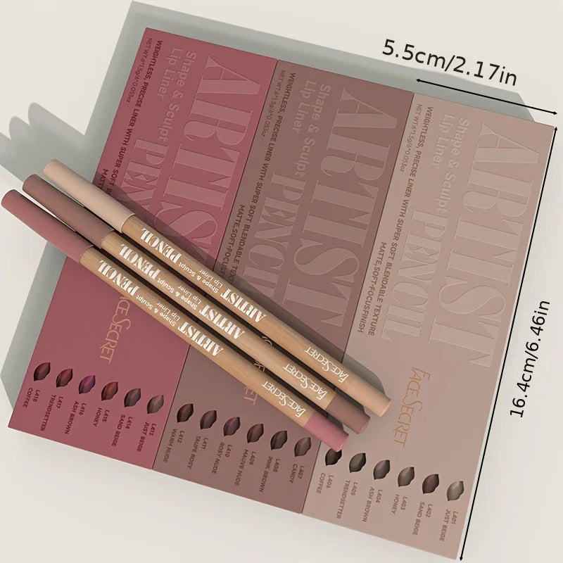 6pcs Velvet Matte Lip Liner Pencils Set Long-Lasting Non-Drying Perfect for Lining Filling Lips Versatile for All Skin Typ