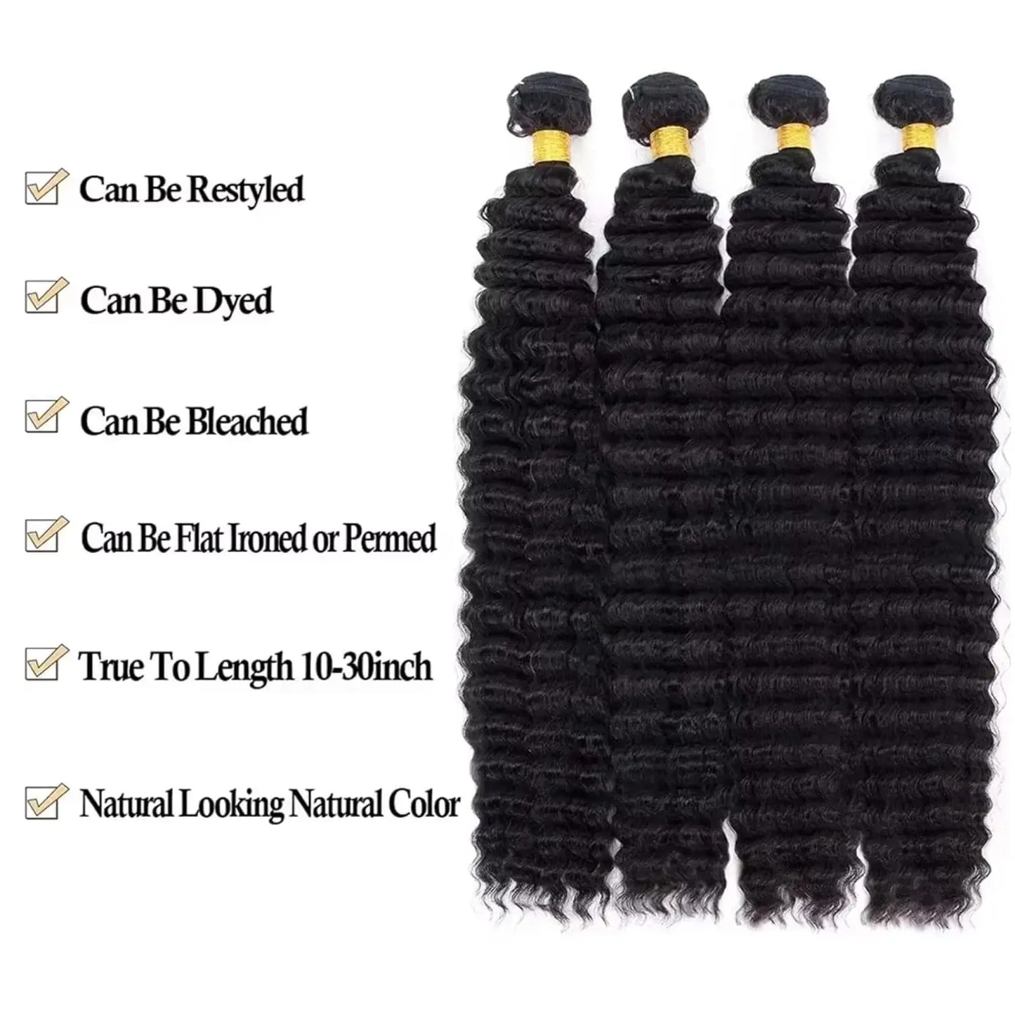 Deep Wave Human Hair Bundles, 12A Curly Bundles Human Hair, 22 24 26 Inch Wet and Wavy Brazilian Virgin Deep Wave
