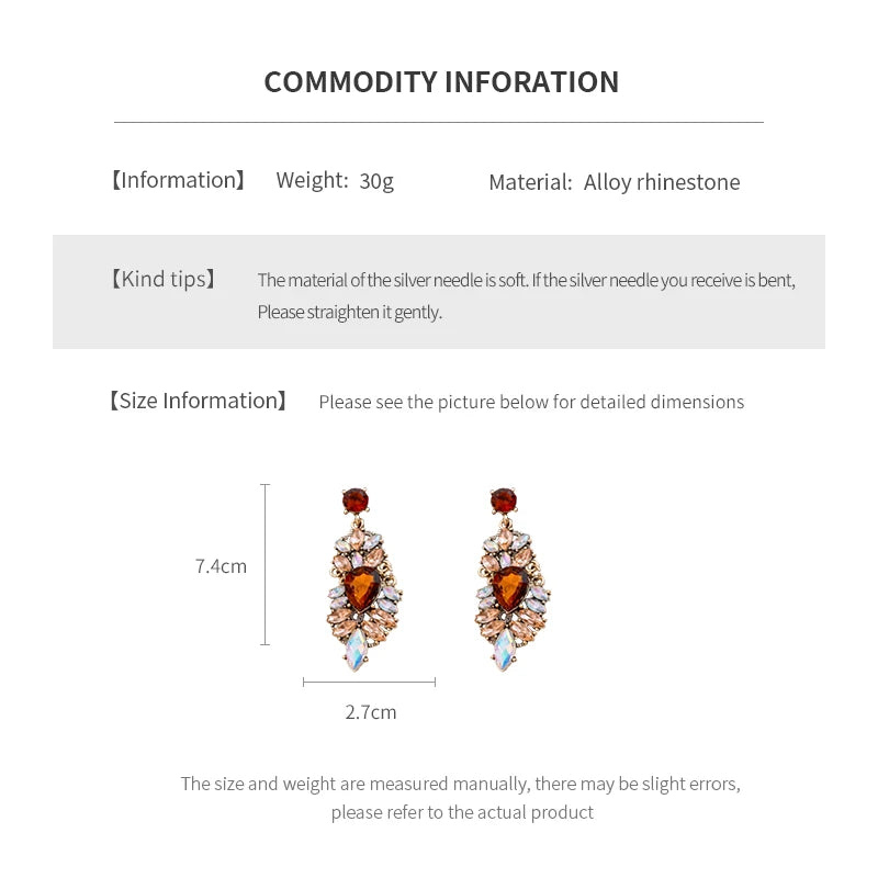 Vintage Full Rhinestone Women's Earrings Luxury Leaf Shaped Palace Earrings European And American Ear Jewelry For Party Wedding