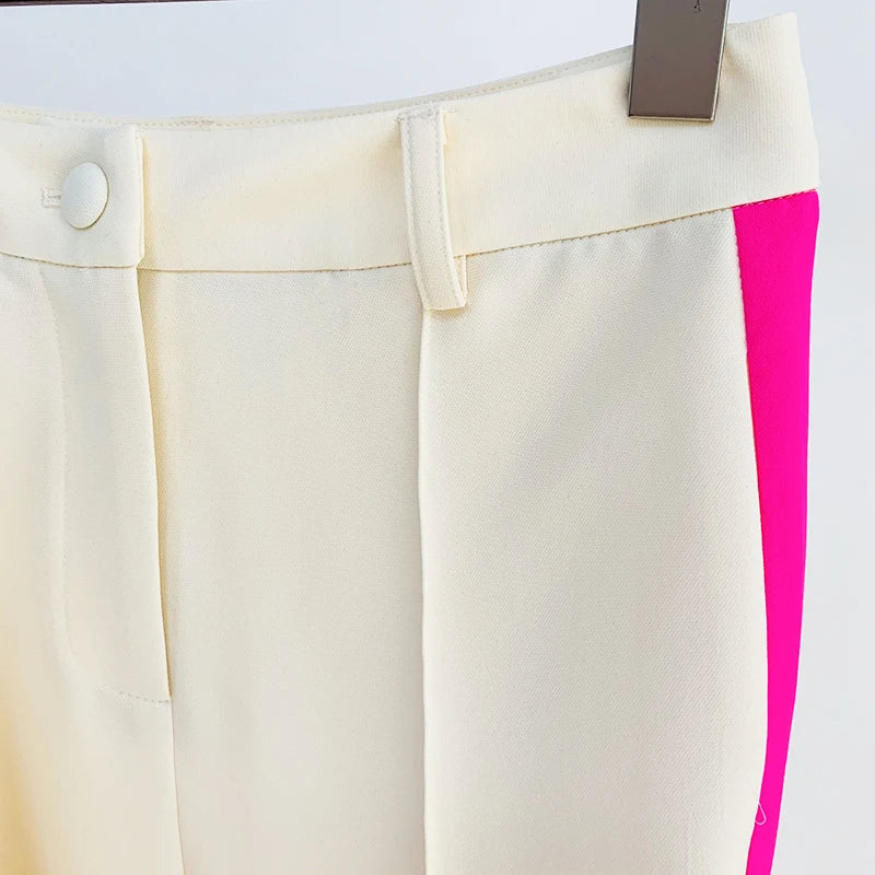 Ensemble de costume de créateur HIGH STREET, nouvelle collection 2026, pour femme, blazer à bouton unique, bloc de couleur, pantalon évasé