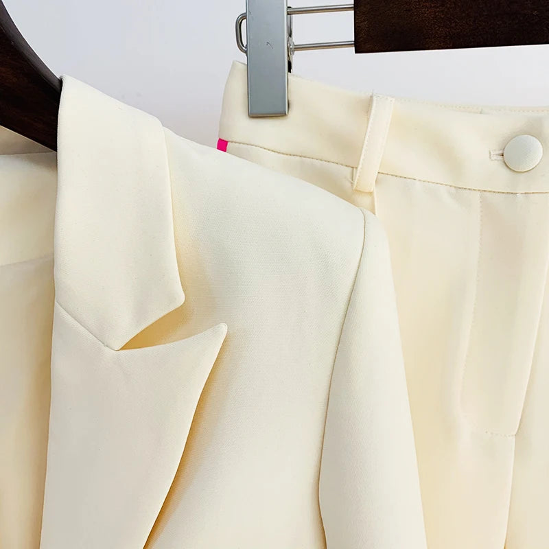 Ensemble de costume de créateur HIGH STREET, nouvelle collection 2026, pour femme, blazer à bouton unique, bloc de couleur, pantalon évasé