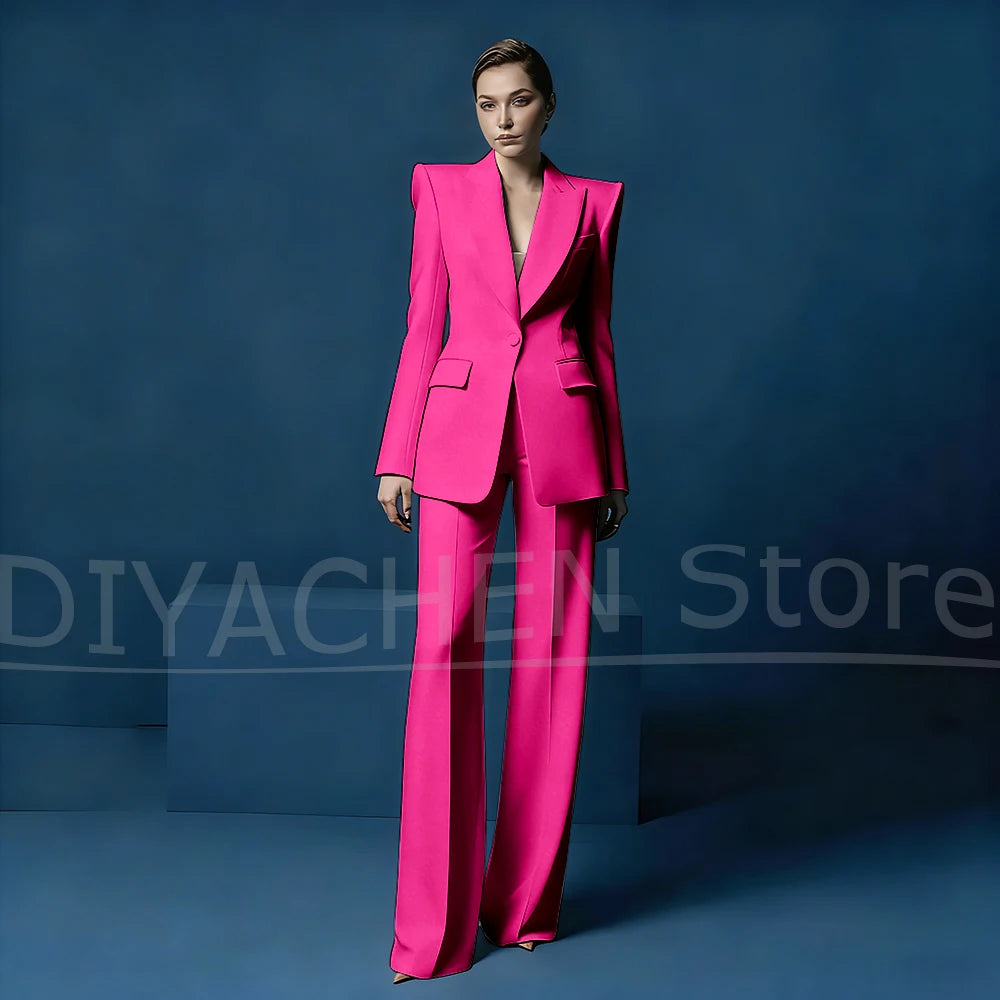 Ensemble tailleur pantalon large et blazer pour femme – Veste ajustée à un bouton avec revers pointus – Tenue élégante et formelle pour le bureau ou les soirées