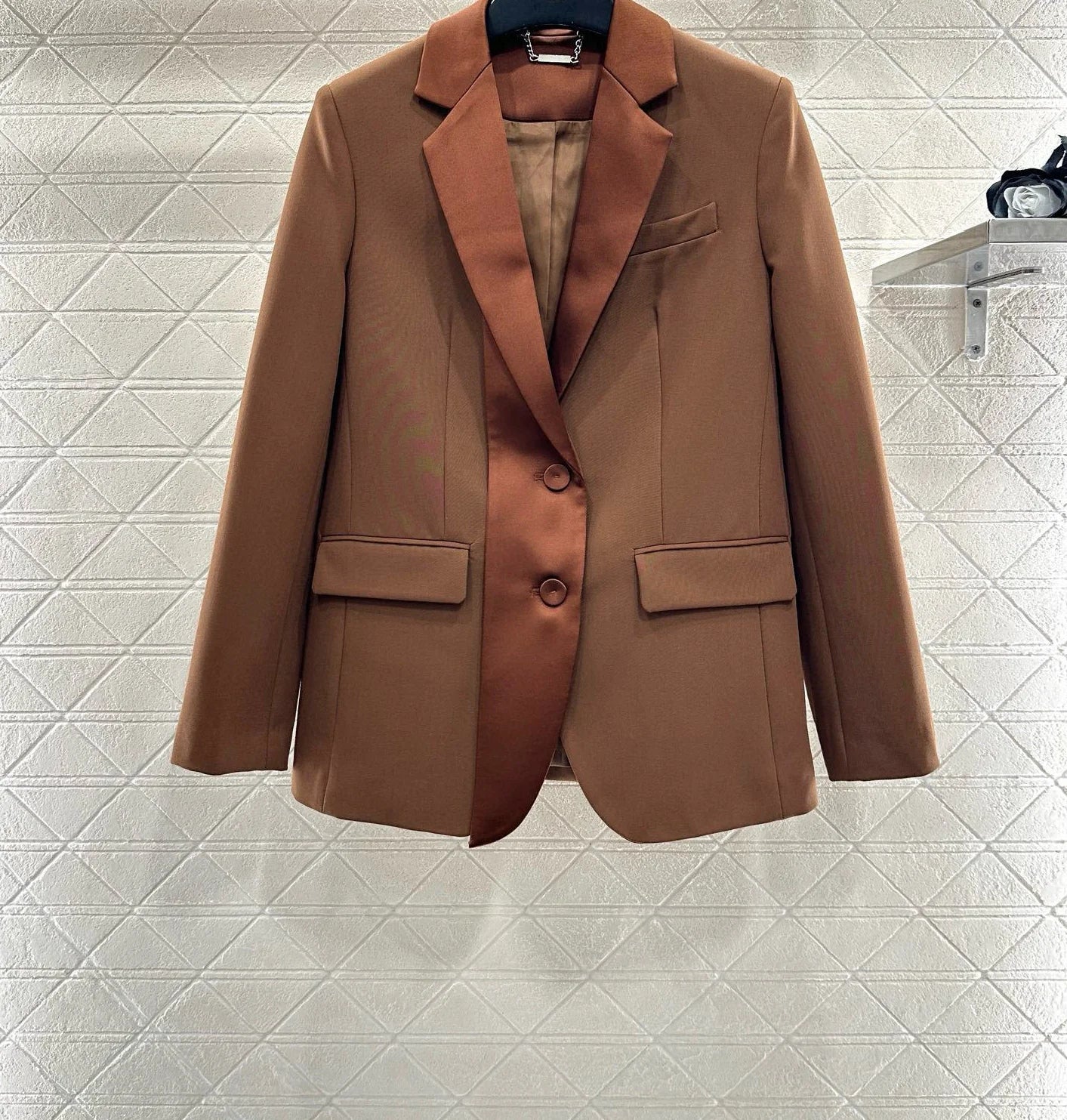 Veste de costume à simple boutonnage, col contrasté, manches longues, taille haute, pantalon ample à jambes droites, nouveau costume pour femmes