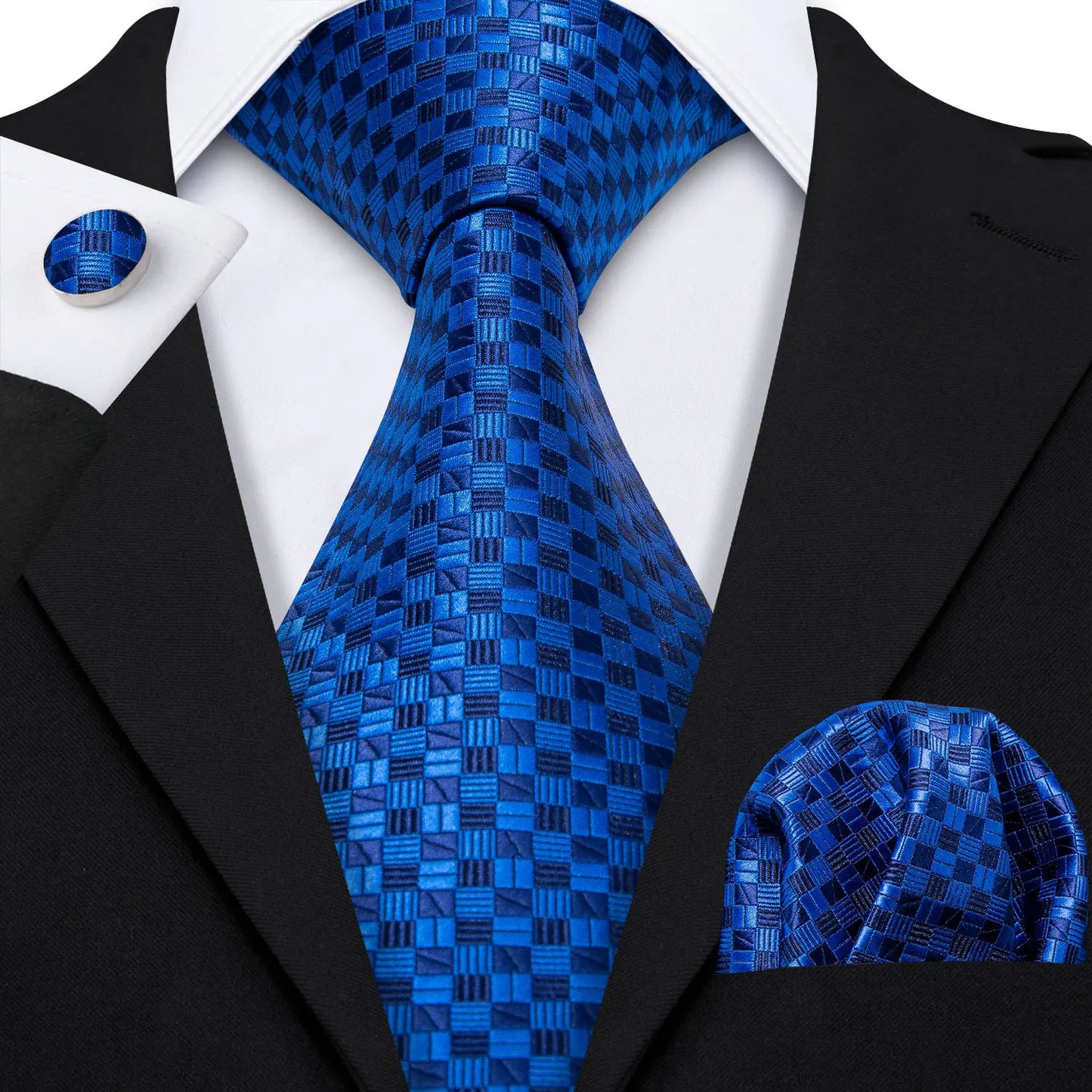 Hommes cravate or bleu marine rayé soie cravate Barry.Wang 3.4 "Jacquard fête mariage tissé créateurs de mode cravate pour hommes d'affaires