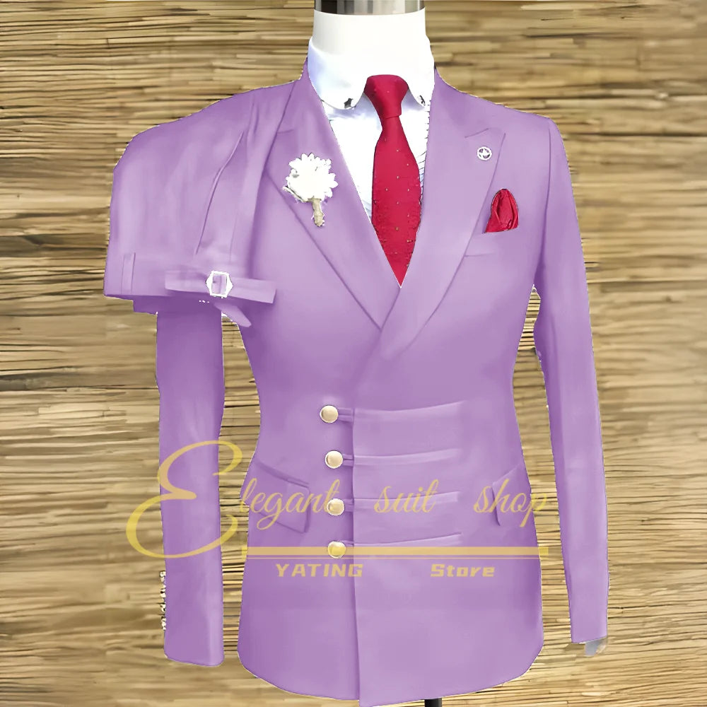 Costumes de mariage formels pour hommes, ensemble veste et pantalon 2 pièces, vêtements masculins à Double boutonnage