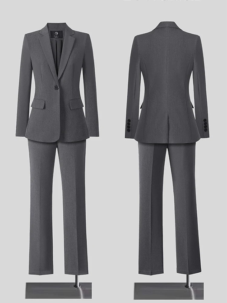 Bleu marine gris noir mince femmes pantalon costume Blazer veste et pantalon bureau dames femme affaires travail porter formel 2 pièces ensemble