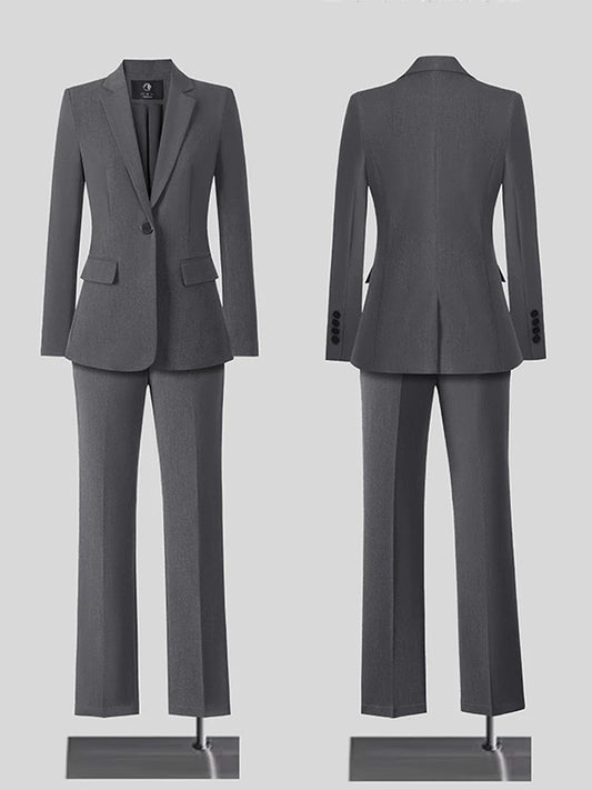 Bleu marine gris noir mince femmes pantalon costume Blazer veste et pantalon bureau dames femme affaires travail porter formel 2 pièces ensemble