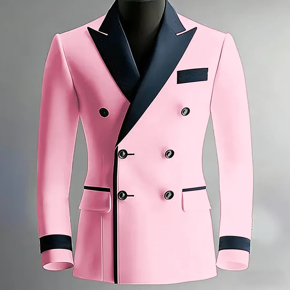 Blazer de costume élégant pour homme en serge, classique, croisé, coupe ajustée, avec revers à pointe noirs, veste formelle pour affaires, décontracté ou soirée