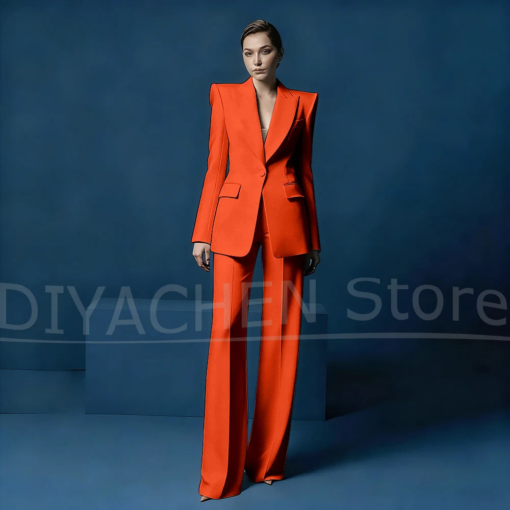 Ensemble tailleur pantalon large et blazer pour femme – Veste ajustée à un bouton avec revers pointus – Tenue élégante et formelle pour le bureau ou les soirées