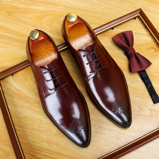 Chaussures Oxford en cuir formelles pour hommes, chaussures de ville à bout pointu, grandes tailles, respirantes et résistantes à l'usure, style Derby