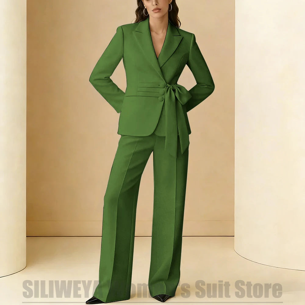 Costume 2 pièces pour femmes, Design avec ceinture à nœud, tenue formelle pour fête de mariage, bal de promo, bureau, mode, revers, costumes quotidiens décontractés pour dames