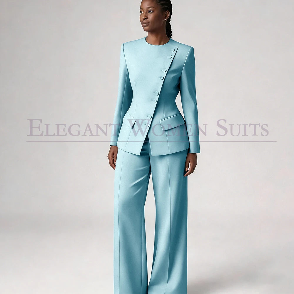 Costume de mode pour femme, blazer à simple boutonnage, col rond, longueur standard, ensemble 2 pièces veste et pantalon, tenue formelle de luxe