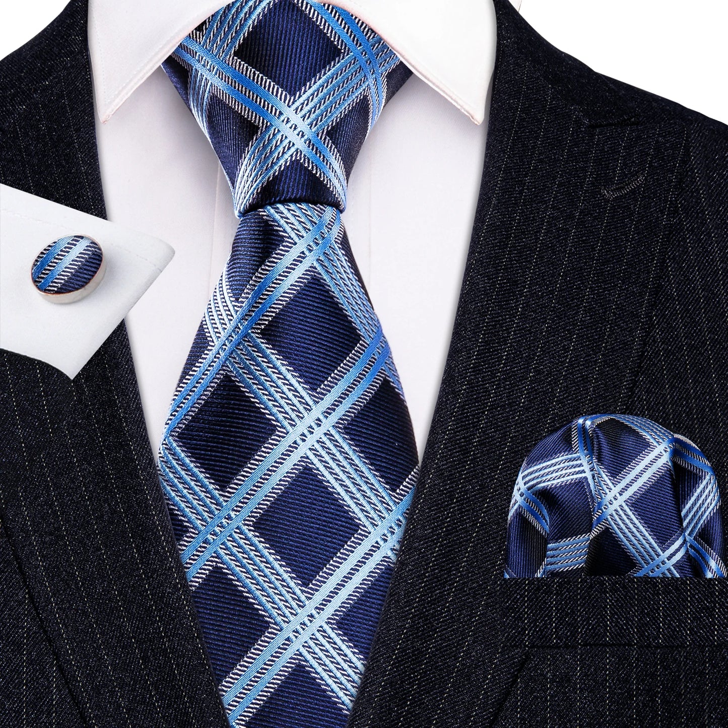 Hommes cravate or bleu marine rayé soie cravate Barry.Wang 3.4 "Jacquard fête mariage tissé créateurs de mode cravate pour hommes d'affaires