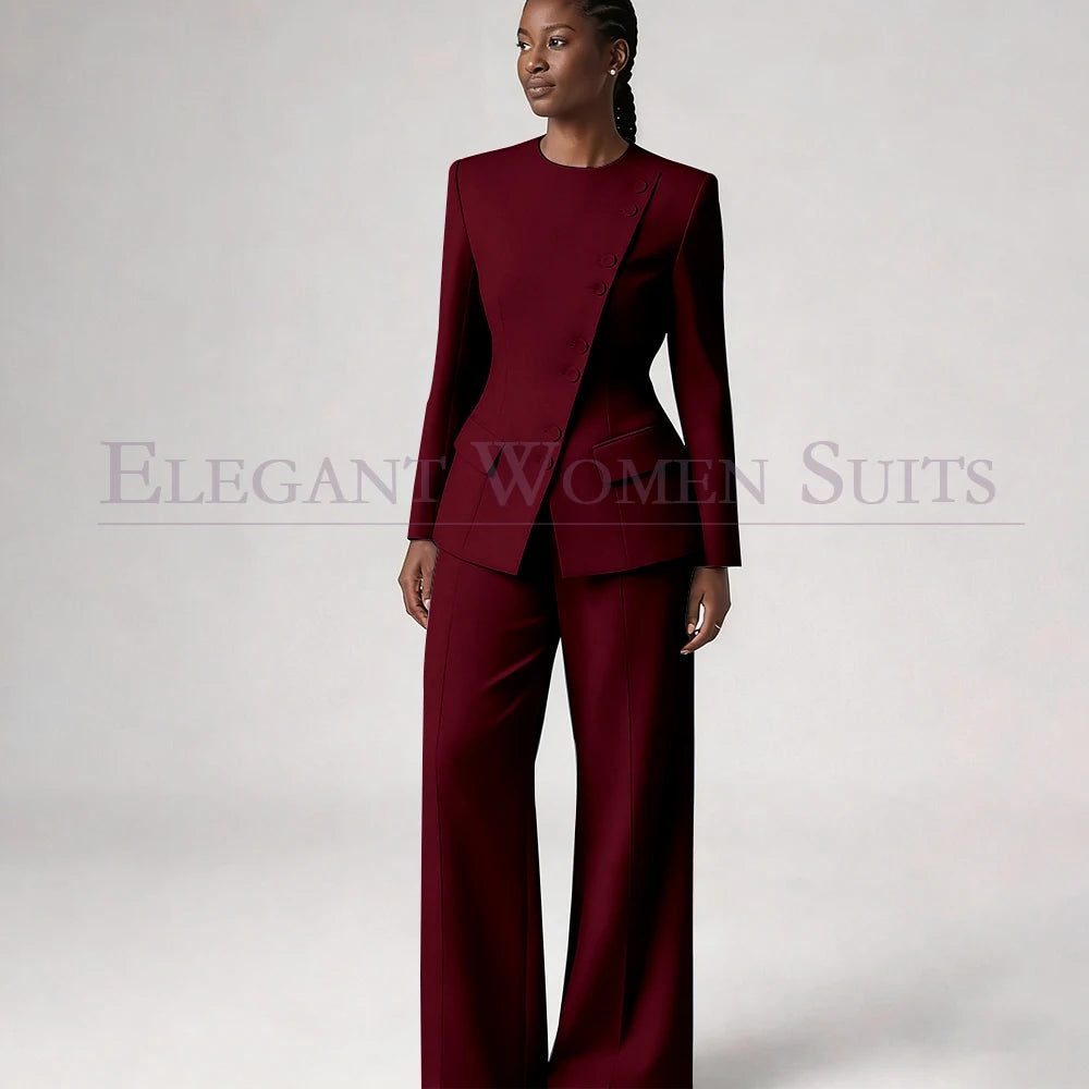 Costume de mode pour femme, blazer à simple boutonnage, col rond, longueur standard, ensemble 2 pièces veste et pantalon, tenue formelle de luxe