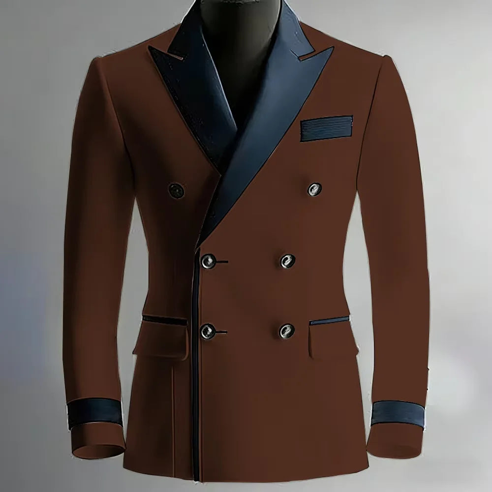 Blazer de costume élégant pour homme en serge, classique, croisé, coupe ajustée, avec revers à pointe noirs, veste formelle pour affaires, décontracté ou soirée