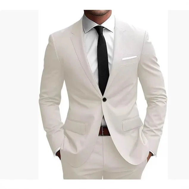 Ensemble de costumes deux pièces pour hommes – Blazer à col rabattu et manches longues, pantalon uni, coupe ajustée – Idéal pour affaires et soirées – Collection Printemps 2026