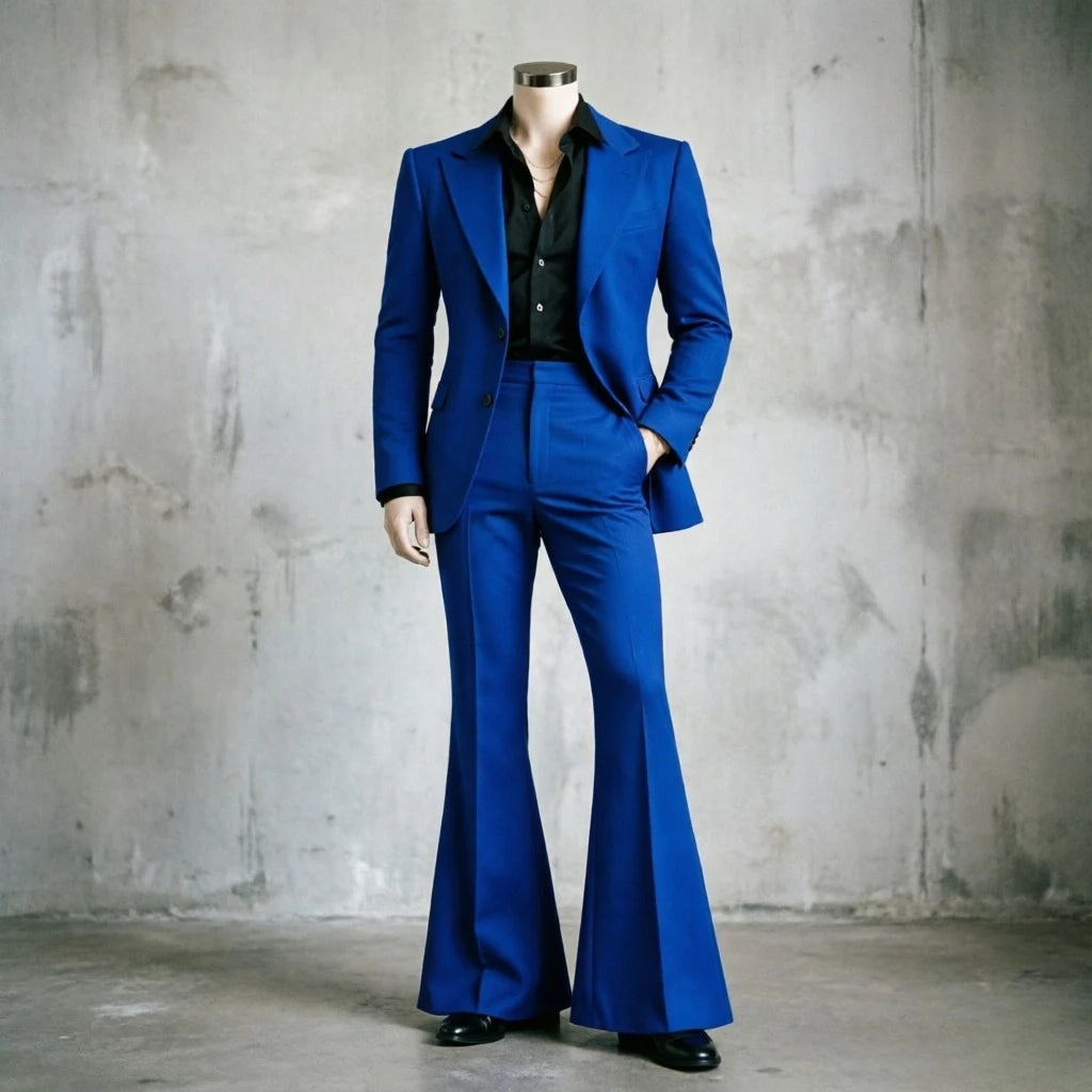 Costume Homme Slim Fit avec Pantalon Large Évasé – Ensemble Élégant pour Bureau, Blazer pour Événements Formels, Mariages et Bals de Promo