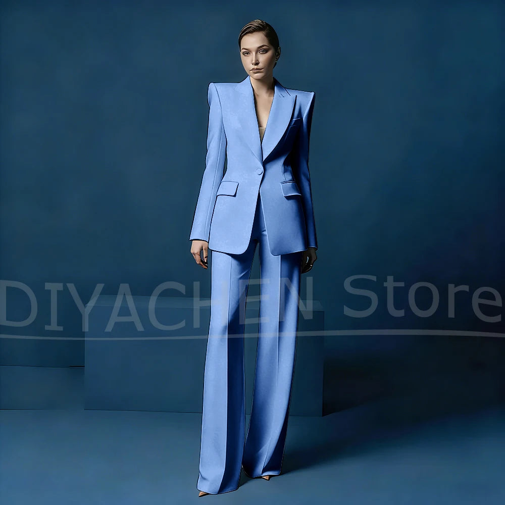 Ensemble tailleur pantalon large et blazer pour femme – Veste ajustée à un bouton avec revers pointus – Tenue élégante et formelle pour le bureau ou les soirées
