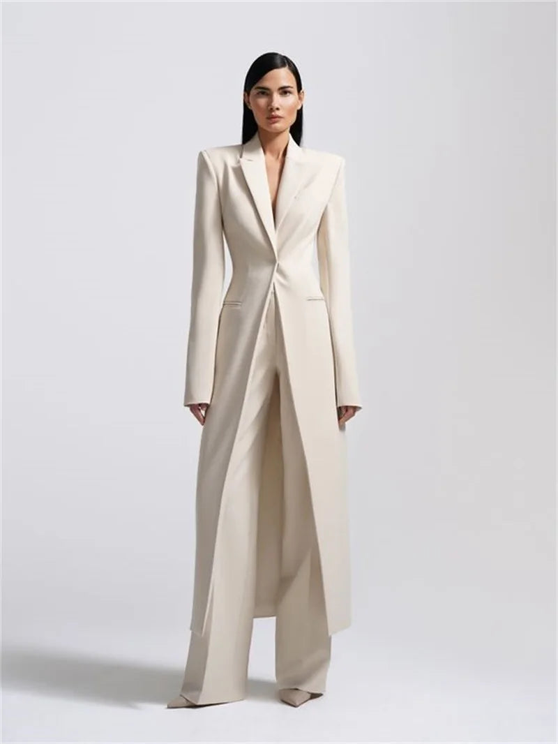 Ensemble 2 pièces formel de designer pour femme, blazer et pantalon, style long, robe de soirée de mariage, robe de Rh, un bouton, personnalisé
