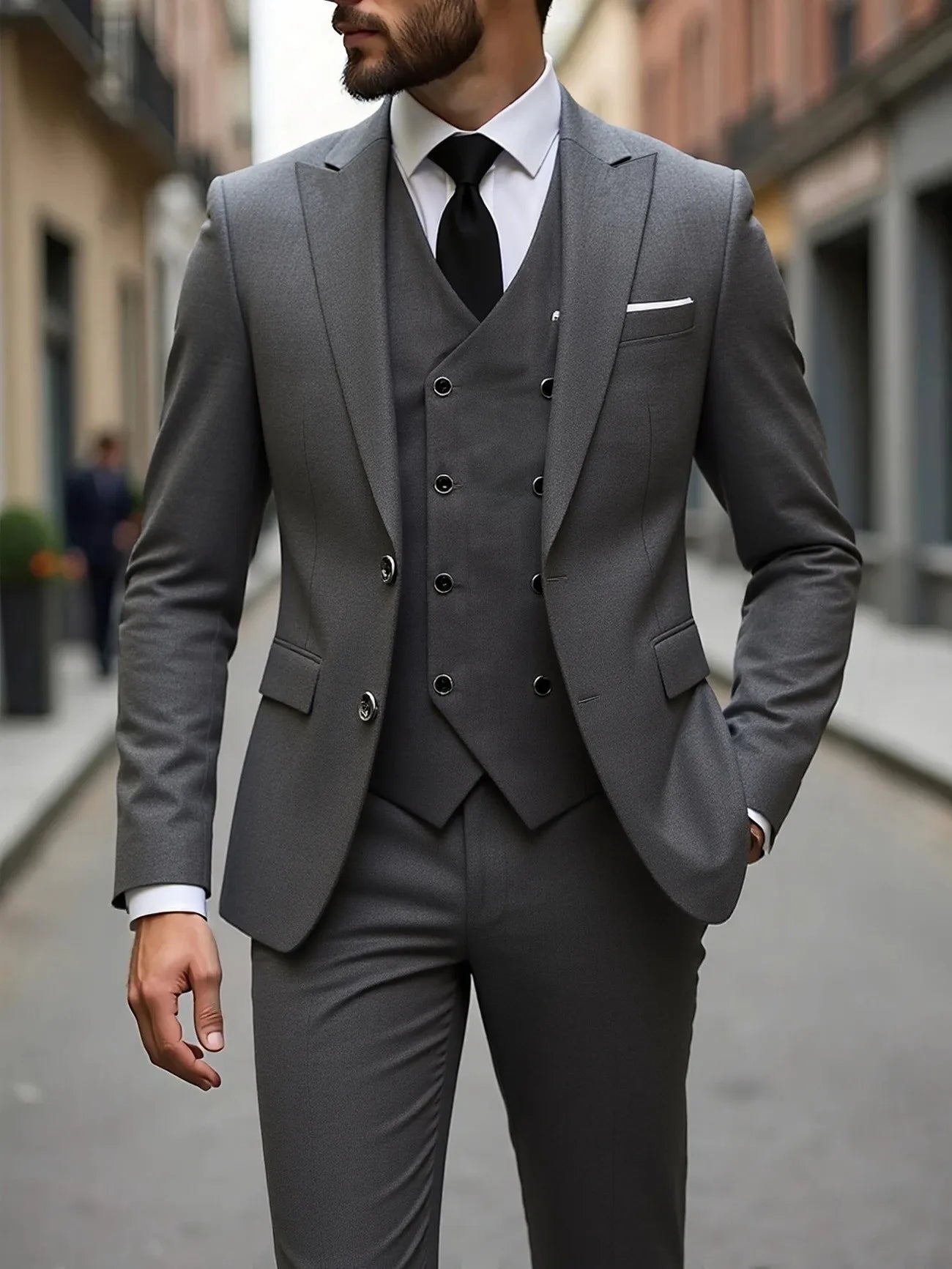 Tuxedos de mariage classique coupe ajustée marié pour hommes 3 pièces costume de garçons d'honneur hommes d'affaires formels costumes (veste + gilet + pantalon)
