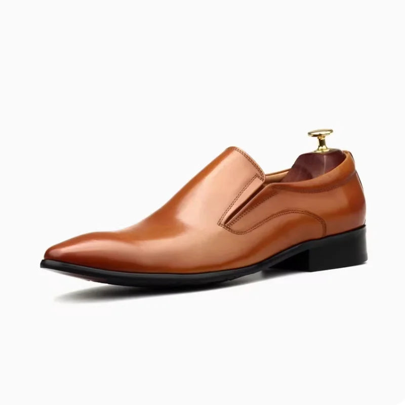 Chaussures à enfiler pour hommes à bout pointu en cuir véritable de vachette, style britannique, décontractées et habillées, première couche de qualité, enveloppantes