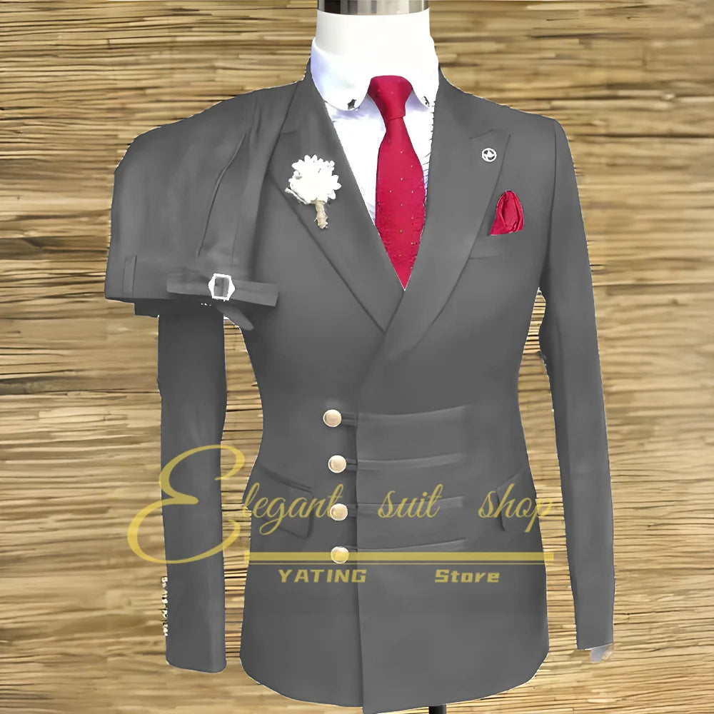 Costumes de mariage formels pour hommes, ensemble veste et pantalon 2 pièces, vêtements masculins à Double boutonnage